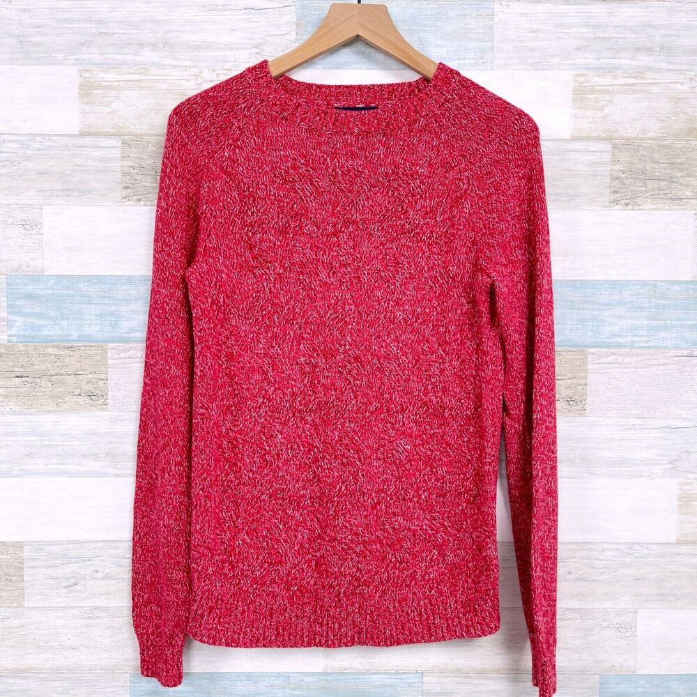 Lands End Drifter Marled Knit Sweater Pink Crewneck Cotton Womens Medium 10 12